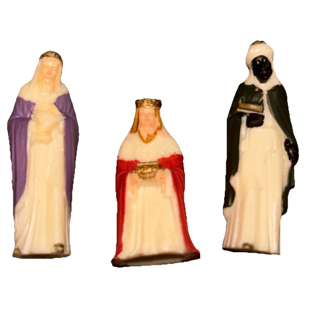 Vintage Mini 3 Wise Men Kings Nativity Figures Hard Plastic Hong Kong Vintage